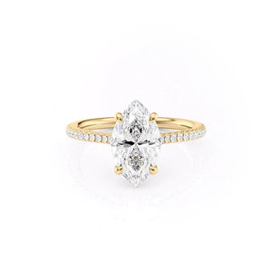 The Pave Claire Set  With A 4 Carat Marquise 18K Yellow Gold Moissanite