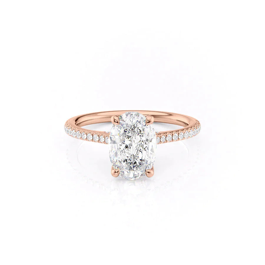 The Pave Claire Set  With A 1.5 Carat Oval 14K Rose Gold Moissanite