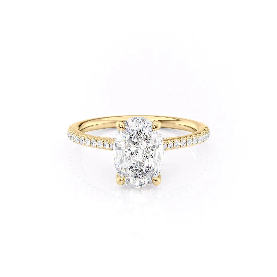 The Pave Claire Set  With A 1.5 Carat Oval 14K Yellow Gold Moissanite