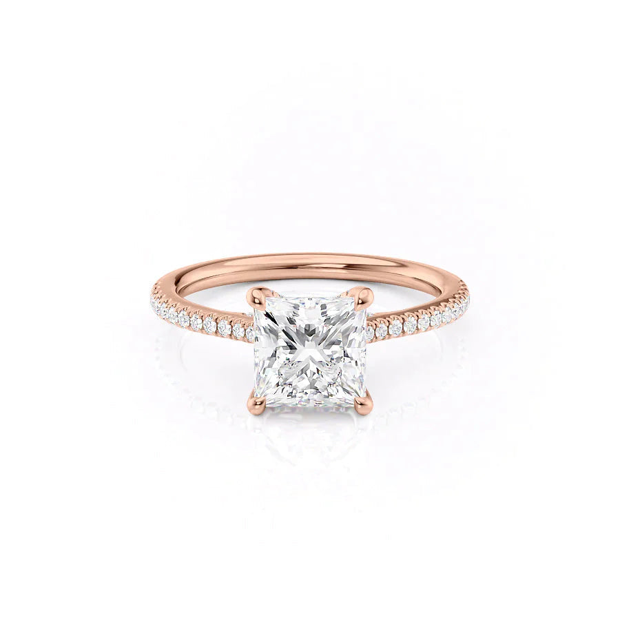 The Pave Claire Set  With A 3 Carat Princess 14K Rose Gold Moissanite