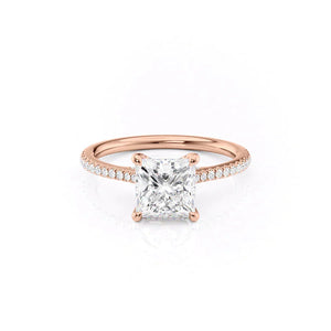 The Pave Claire Set  With A 4 Carat Princess 14K Rose Gold Moissanite