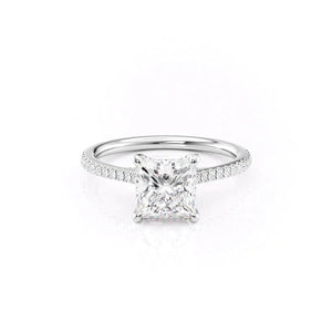 The Pave Claire Set  With A 3 Carat Princess 14K White Gold Moissanite