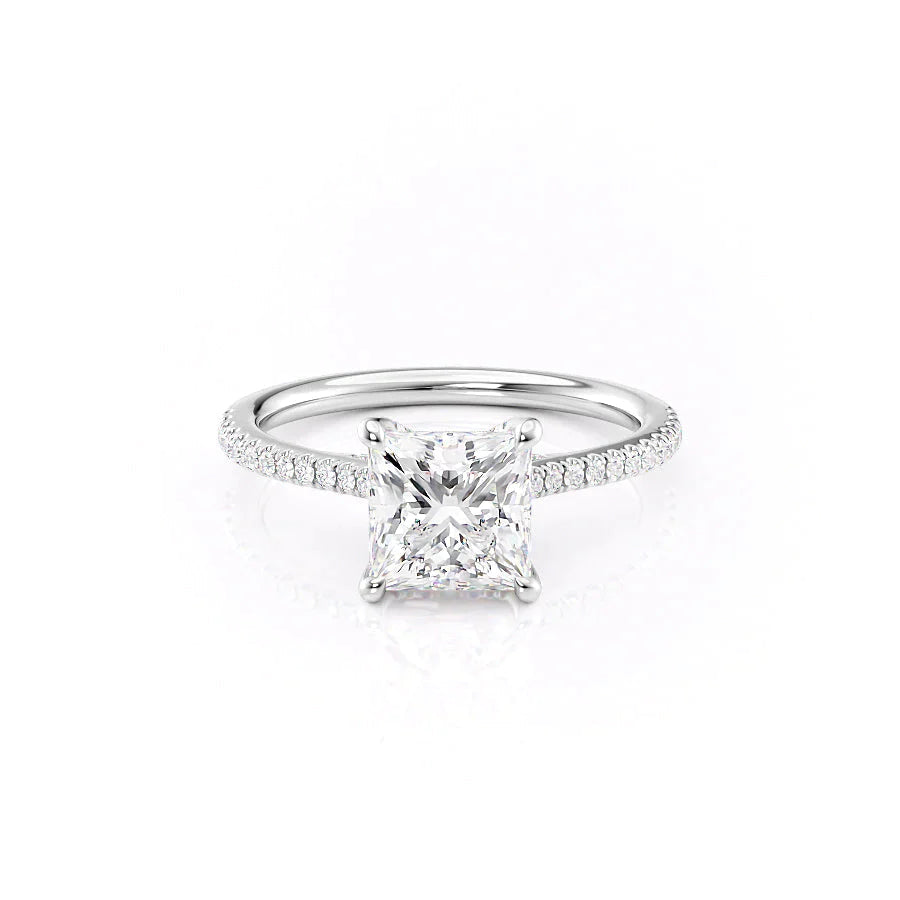 The Pave Claire Set With A 1.5 Carat Princess 18K White Gold Lab Diamond