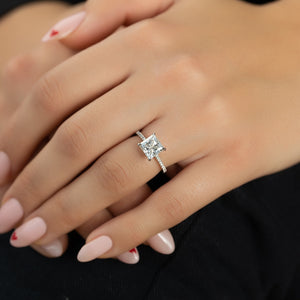 The Pave Claire Set  With A 3 Carat Princess 18K White Gold Moissanite