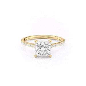 The Pave Claire Set  With A 5 Carat Princess 18K Yellow Gold Moissanite