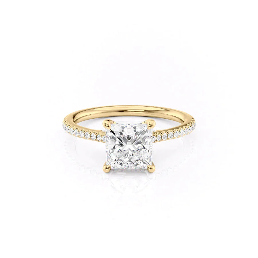 The Pave Claire Set  With A 3 Carat Princess 14K Yellow Gold Moissanite