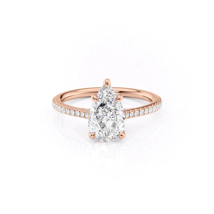 The Pave Claire Set  With A 4 Carat Pear 14K Rose Gold Moissanite