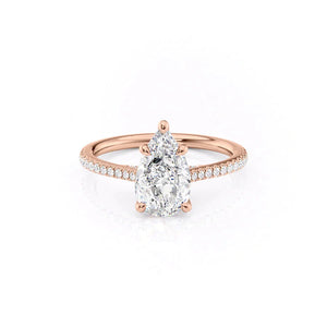 The Pave Claire Set  With A 3 Carat Pear 14K Rose Gold Moissanite
