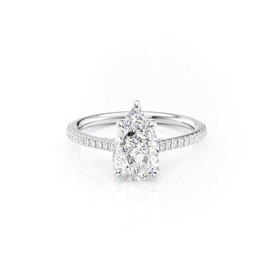 The Pave Claire Set  With A 3 Carat Pear 14K White Gold Moissanite