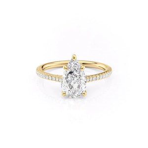 The Pave Claire Set  With A 3 Carat Pear 18K Yellow Gold Moissanite