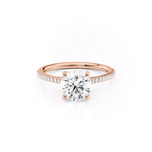 The Pave Claire Set  With A 1.5 Carat Round 14K Rose Gold Moissanite