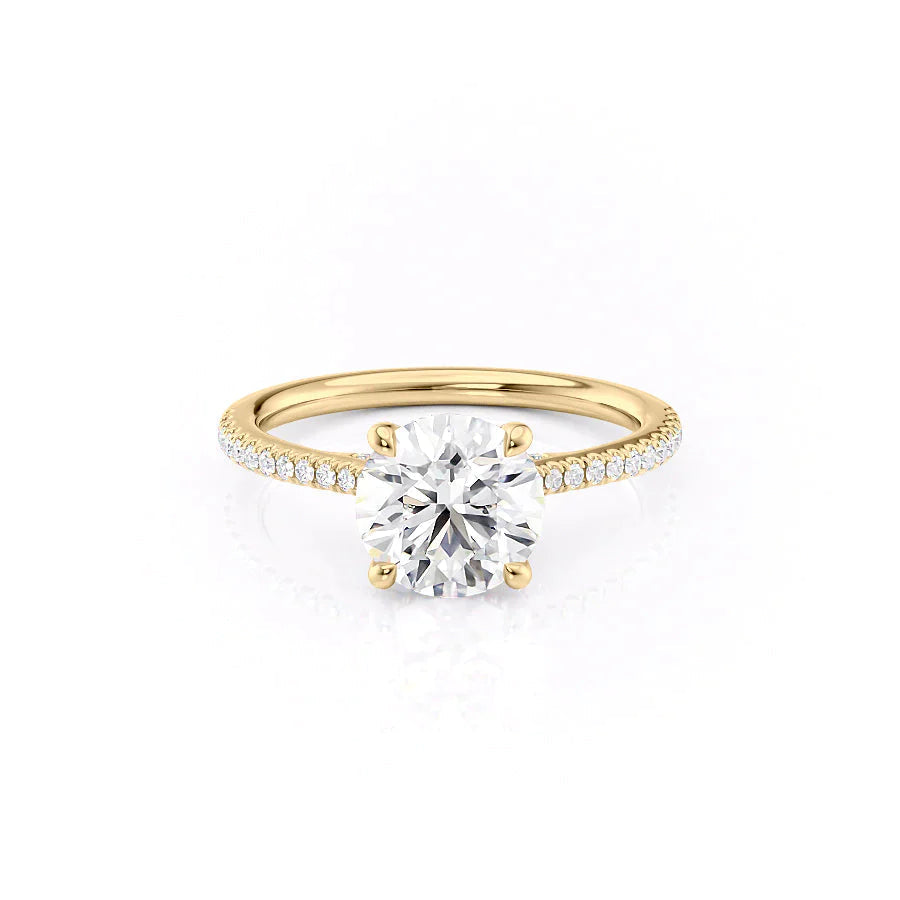 The Pave Claire Set  With A 4.5 Carat Round 18K Yellow Gold Moissanite