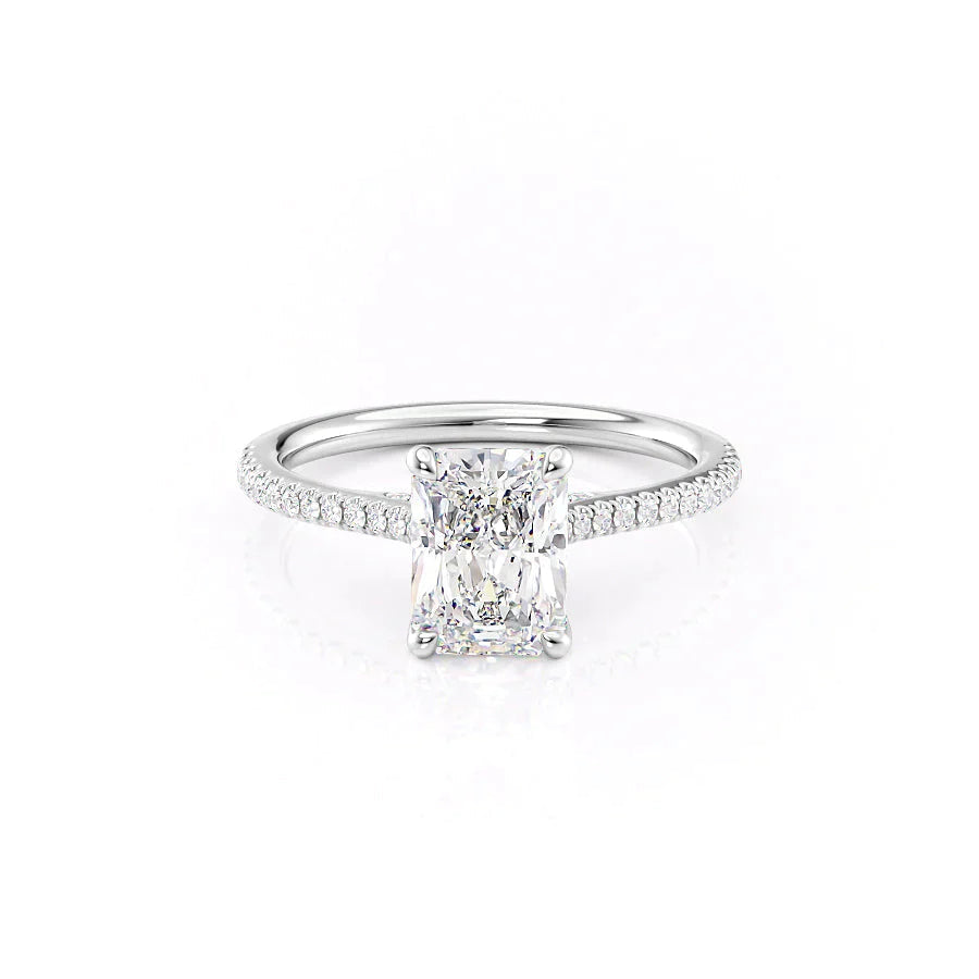 The Pave Claire Set  With A 2.5 Carat Radiant 14K White Gold Moissanite