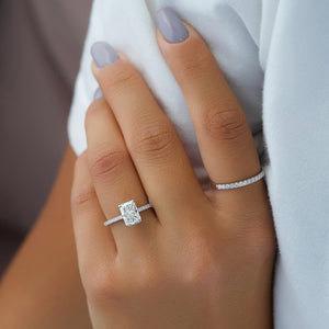 The Pave Claire Set  With A 3.5 Carat Radiant 14K White Gold Moissanite