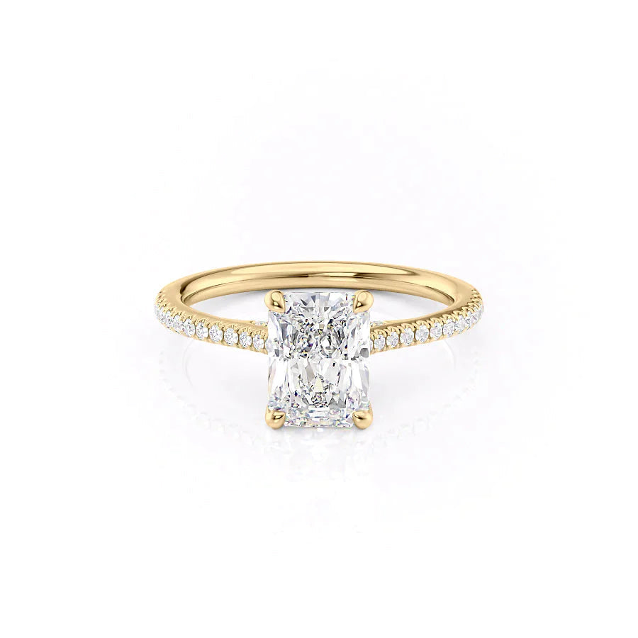 The Pave Claire Set  With A 2.5 Carat Radiant 14K Yellow Gold Moissanite