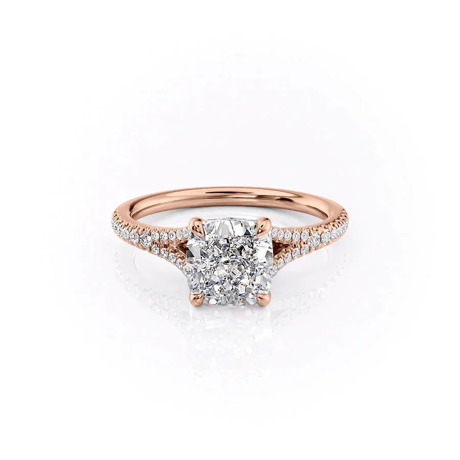 The Jade Set  With A 1.5 Carat Cushion 14K Rose Gold Moissanite