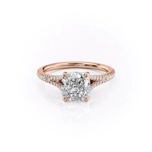The Jade Set  With A 1.5 Carat Cushion 14K Rose Gold Moissanite