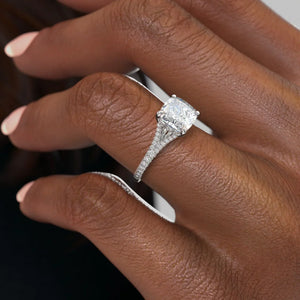 The Jade Set  With A 3 Carat Cushion 14K White Gold Moissanite