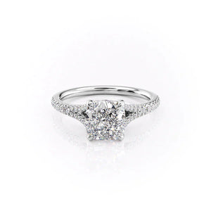 The Jade Set  With A 1 Carat Cushion 14K White Gold Moissanite