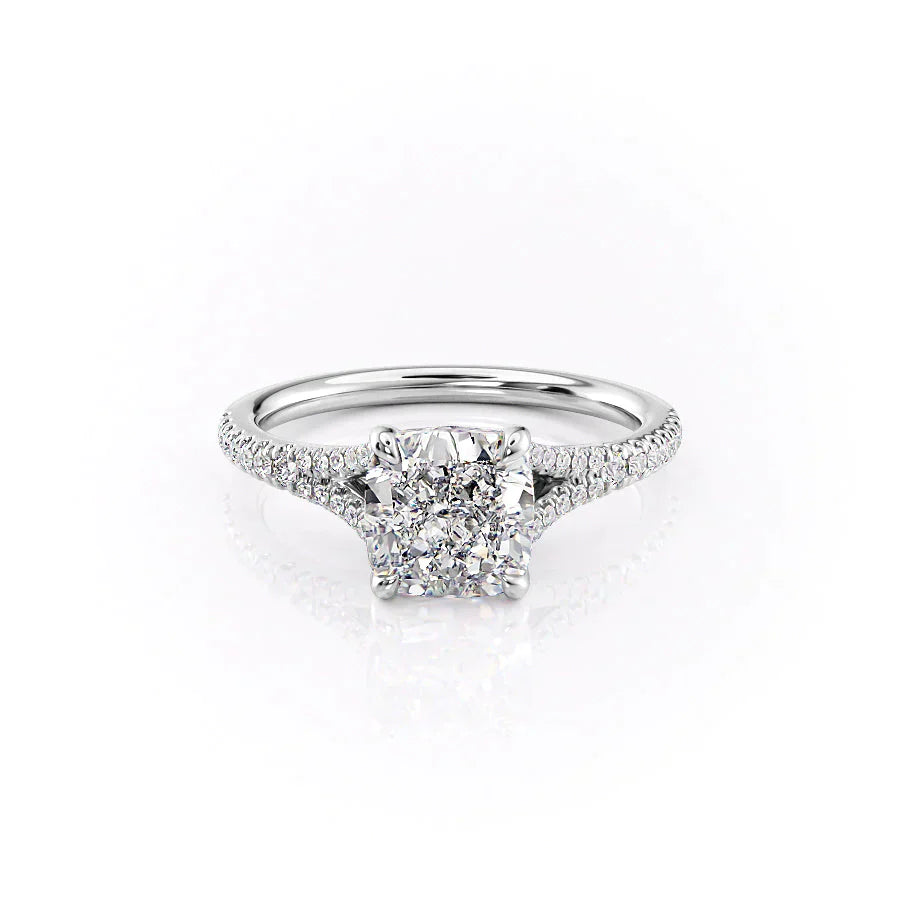 The Jade Set  With A 5 Carat Cushion 14K White Gold Moissanite
