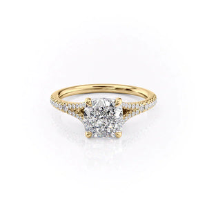 The Jade Set  With A 4 Carat Cushion 18K Yellow Gold Moissanite
