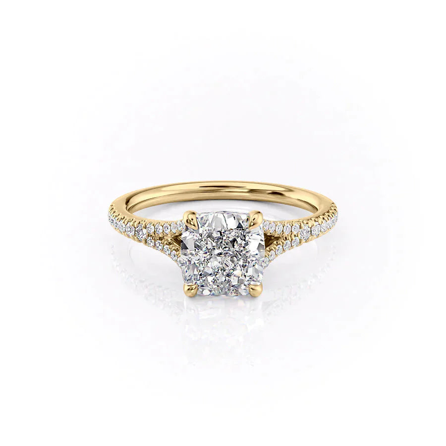 The Jade Set With A 1 Carat Cushion 18K Yellow Gold Lab Diamond