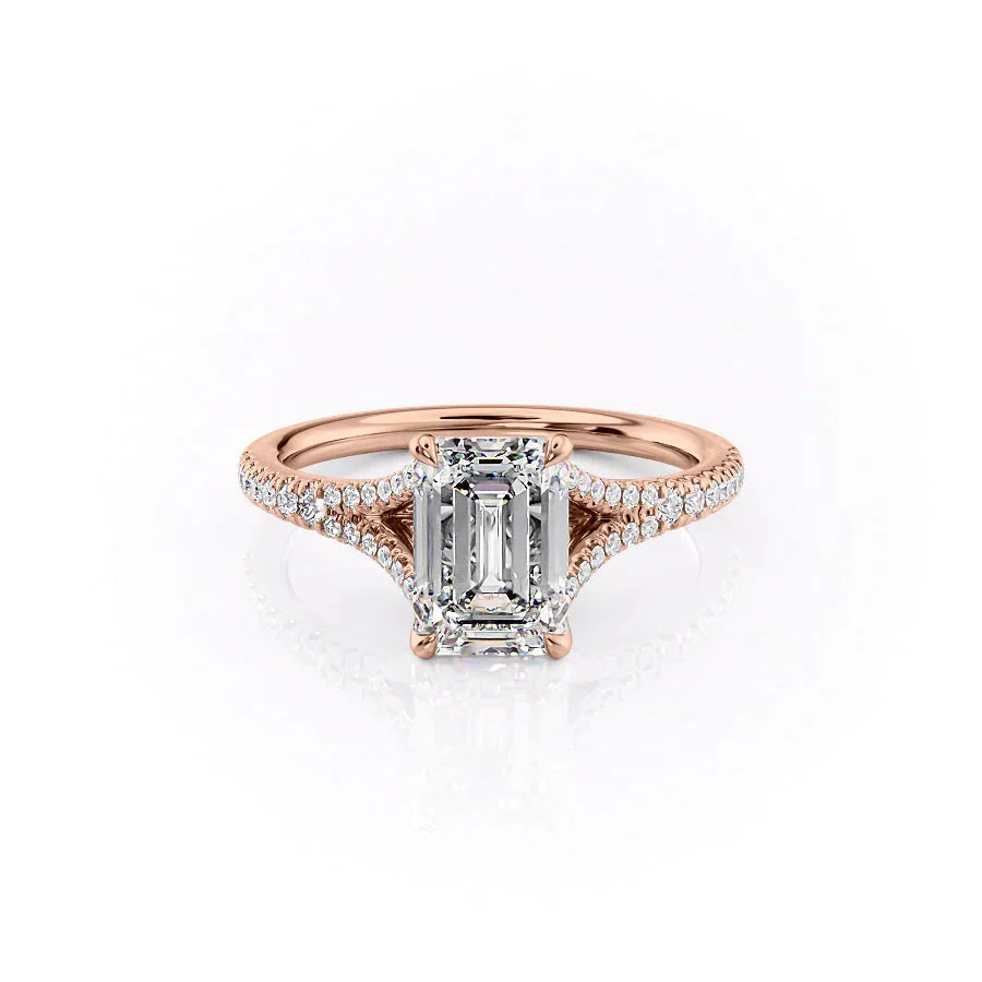 The Jade Set  With A 2 Carat Emerald 14K Rose Gold Moissanite