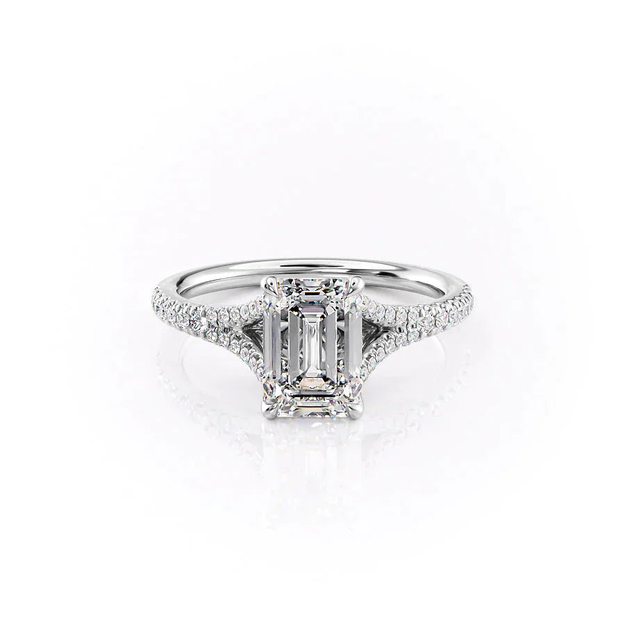 The Jade Set  With A 3 Carat Emerald 14K White Gold Moissanite
