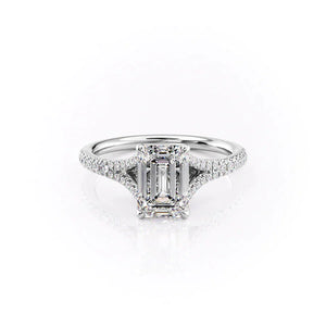 The Jade Set  With A 1 Carat Emerald 18K White Gold Moissanite