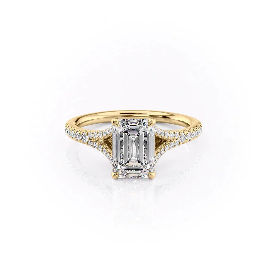 The Jade Set  With A 4.5 Carat Emerald 18K Yellow Gold Moissanite