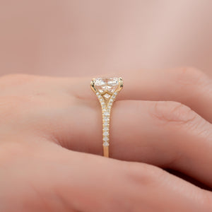 The Jade Set With A 1 Carat Cushion 18K Yellow Gold Lab Diamond