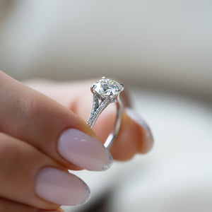 The Jade Set  With A 3 Carat Round 14K White Gold Moissanite