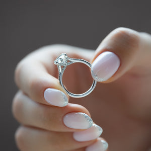 The Jade Set  With A 3 Carat Round 14K White Gold Moissanite
