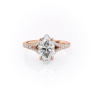 The Jade Set  With A 2.5 Carat Marquise 14K Rose Gold Moissanite