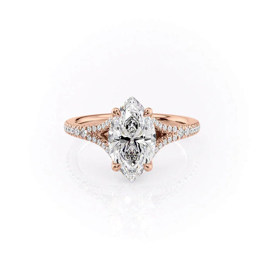 The Jade Set  With A 3.5 Carat Marquise 14K Rose Gold Moissanite