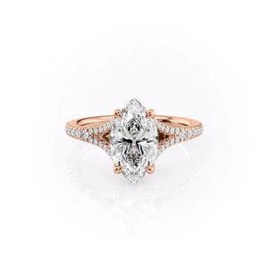 The Jade Set With A 2.5 Carat Marquise 14K Rose Gold Lab Diamond