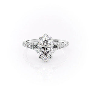 The Jade Set  With A 4.5 Carat Marquise 14K White Gold Moissanite