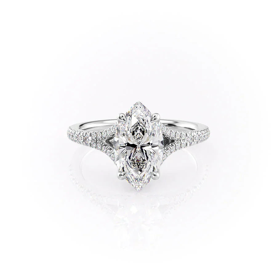 The Jade Set  With A 2.5 Carat Marquise 18K White Gold Moissanite