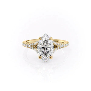 The Jade Set With A 2.5 Carat Marquise 18K Yellow Gold Lab Diamond