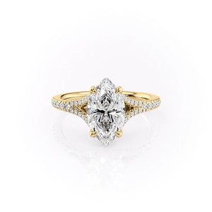 The Jade Set  With A 3.5 Carat Marquise 14K Yellow Gold Moissanite