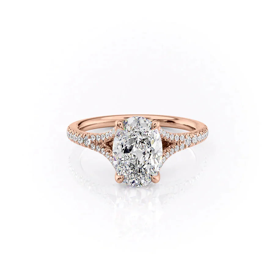 The Jade Set  With A 3.5 Carat Oval 14K Rose Gold Moissanite