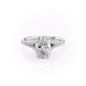 The Jade Set  With A 2.5 Carat Oval 14K White Gold Moissanite