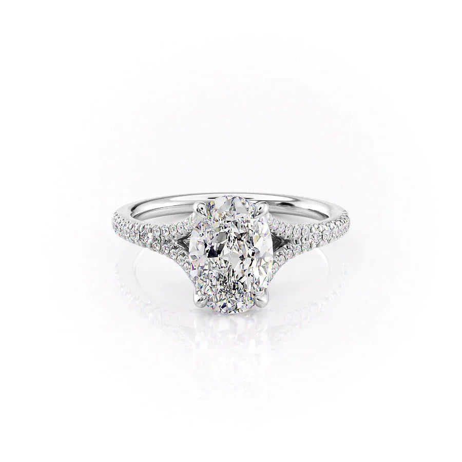 The Jade Set  With A 1.5 Carat Oval 18K White Gold Moissanite