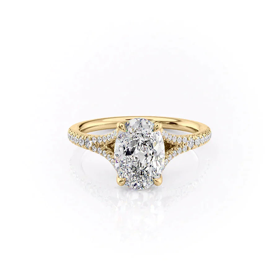 The Jade Set  With A 1 Carat Oval 18K Yellow Gold Moissanite
