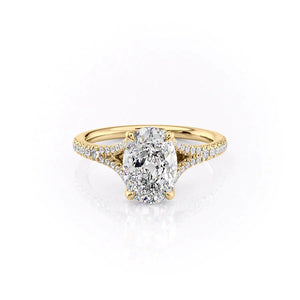 The Jade Set  With A 3 Carat Oval 18K Yellow Gold Moissanite