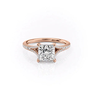 The Jade Set  With A 3 Carat Princess 14K Rose Gold Moissanite