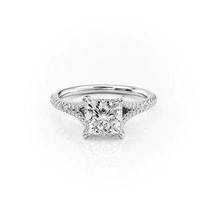 The Jade Set  With A 3 Carat Princess 14K White Gold Moissanite