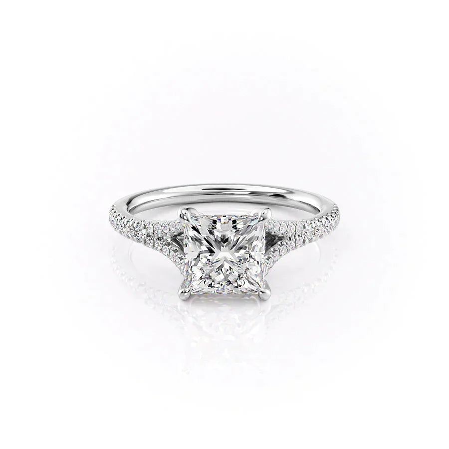 The Jade Set  With A 3.5 Carat Princess 14K White Gold Moissanite