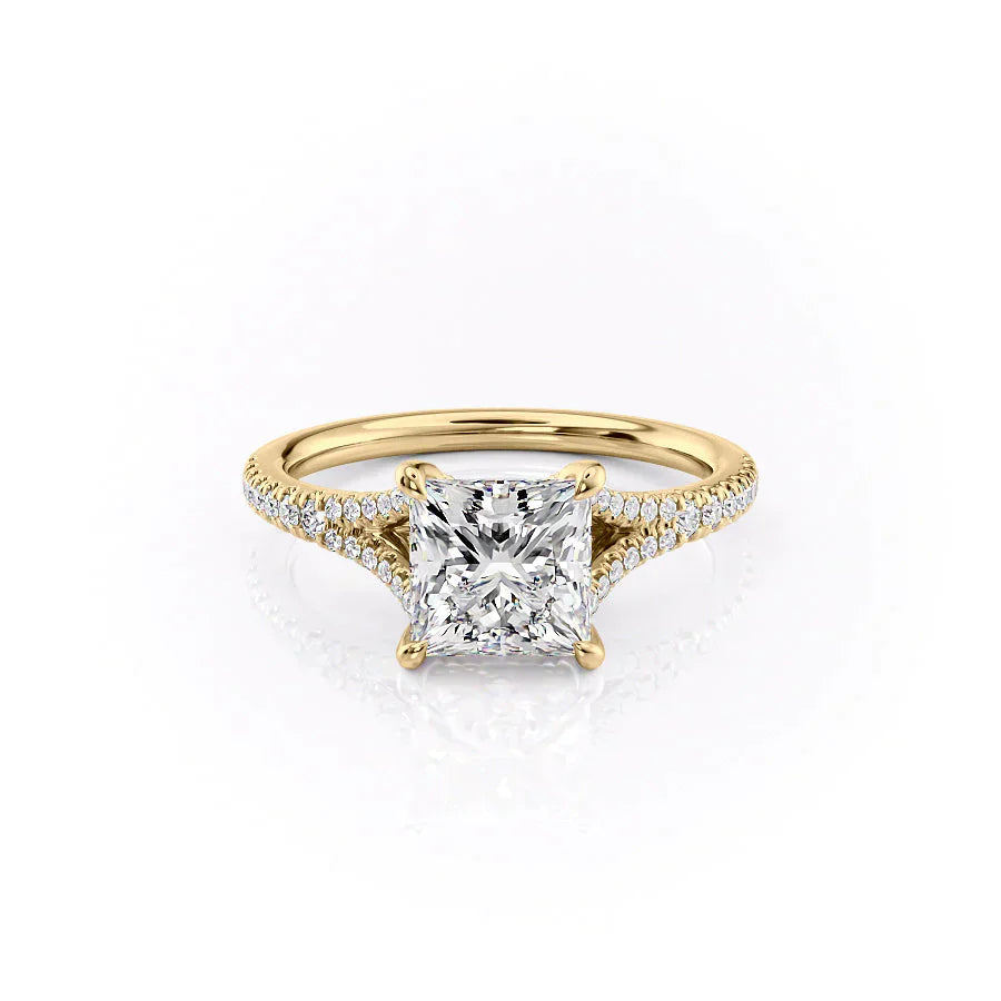 The Jade Set  With A 2.5 Carat Princess 18K Yellow Gold Moissanite