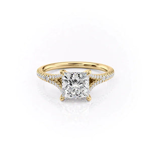 The Jade Set With A 2.5 Carat Princess 14K Yellow Gold Lab Diamond